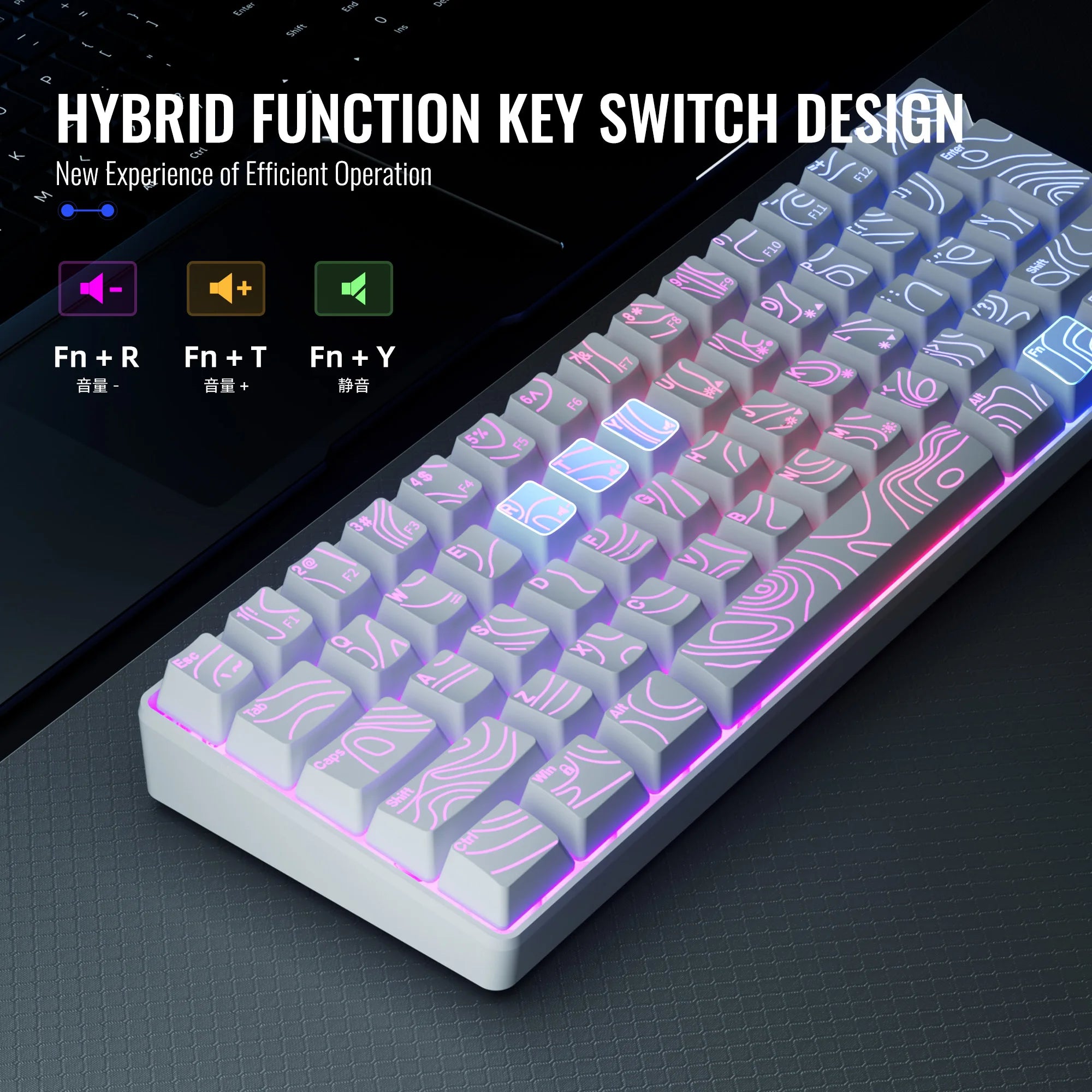 60% gaming keyboard, numeric keypad and mouse set. The mini gaming keyboard has 61 keys and features true RGB backlighting. Sui