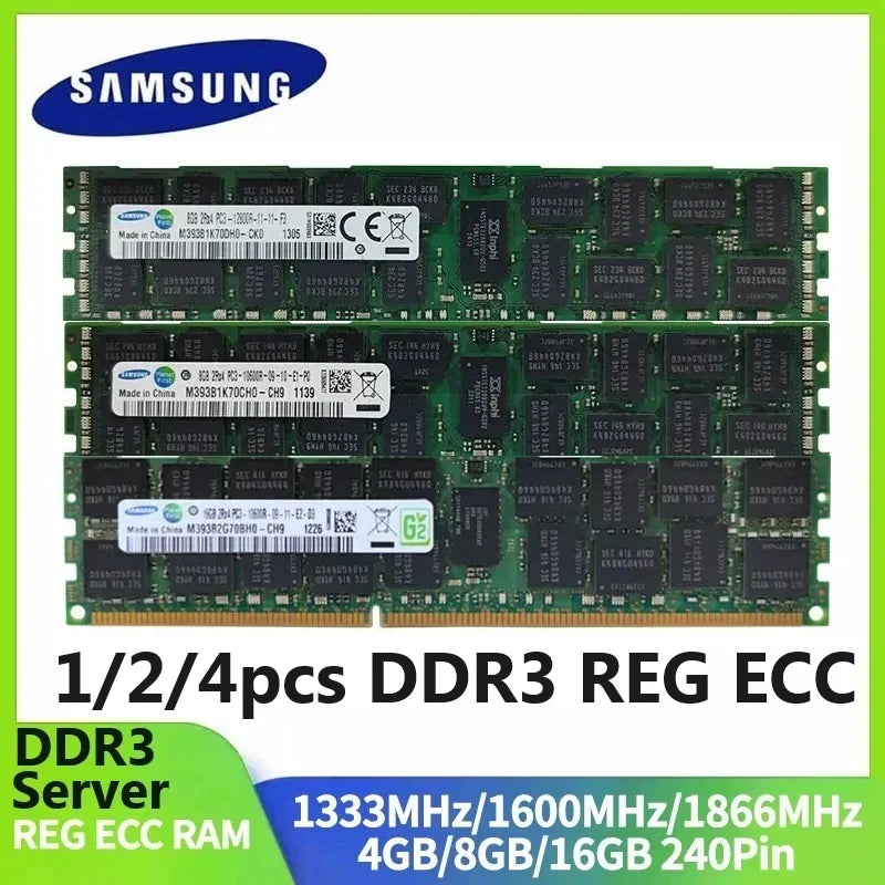 1/2/4PCS Server Memory RAM Samsung Server Memoria DDR3 REG ECC Registered Memory 16GB 8GB 4GB RAM 1866 1600 1333MHz PC3-12800R
