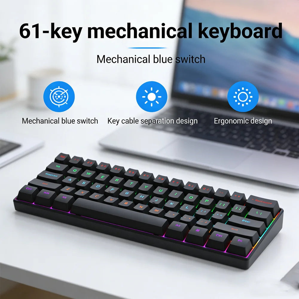 2026 new Mini 60% Compact Wired Keyboard 61 Keys RGB Backlight Membrane Keyboard For Windows PC Office laptop Computer