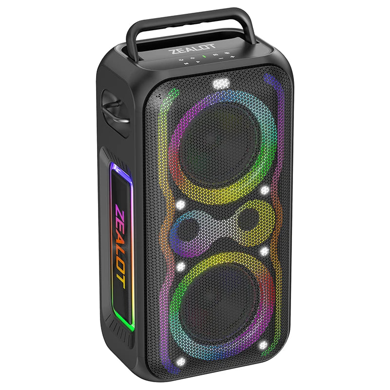ZEALOT-PT21 200W portable Bluetooth speaker with waterproof design, built-in subwoofer, and bass boost for outdoor sound.