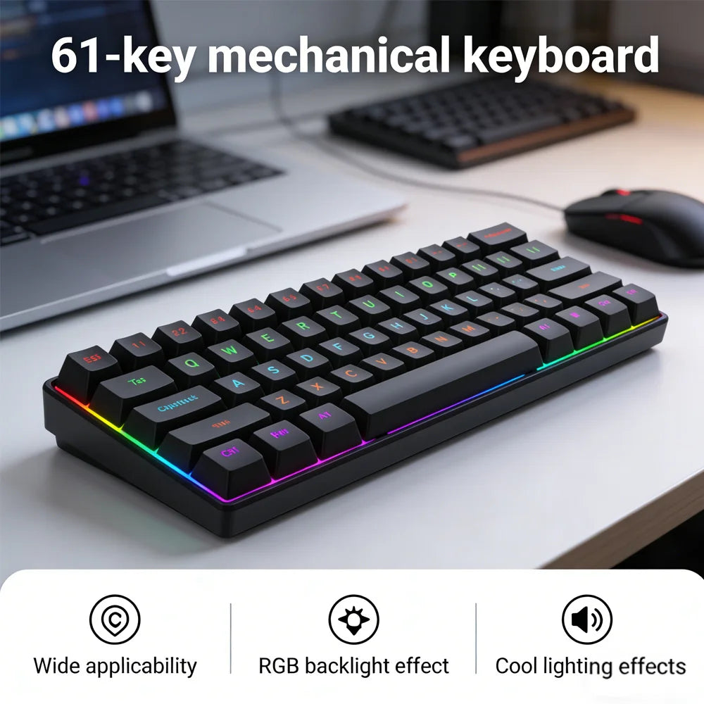 2026 new Mini 60% Compact Wired Keyboard 61 Keys RGB Backlight Membrane Keyboard For Windows PC Office laptop Computer