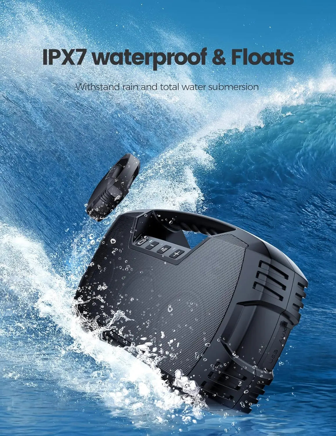 IPX7 Waterproof Bluetooth Speaker, 60W Peak, 32H Playtime, Floating Portable with Handle for Outdoor Adventures