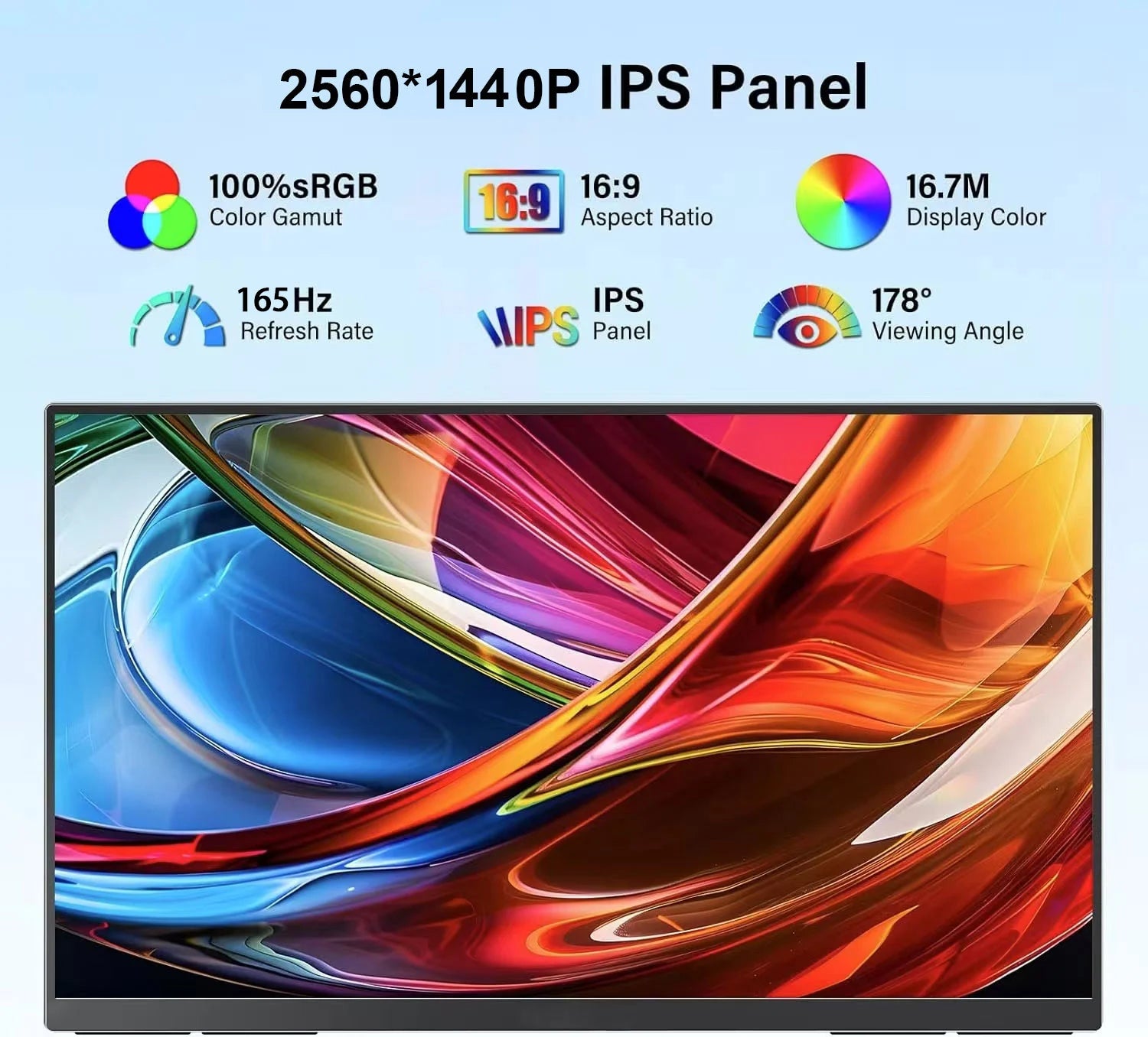 24.5 Inch 165HZ Portable Gaming Monitor 2560x1440 with HDMI Type C IPS Second Monitor External for PC Laptop Mac Switch Xbox ps4