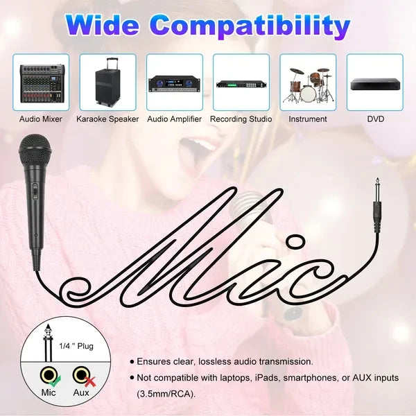 Handheld Wired Microphone Cardioid Dynamic Vocal Mic With On Off 13ft Cable 6.35 Mm Jack For Speaker Karaoke Ampilifier