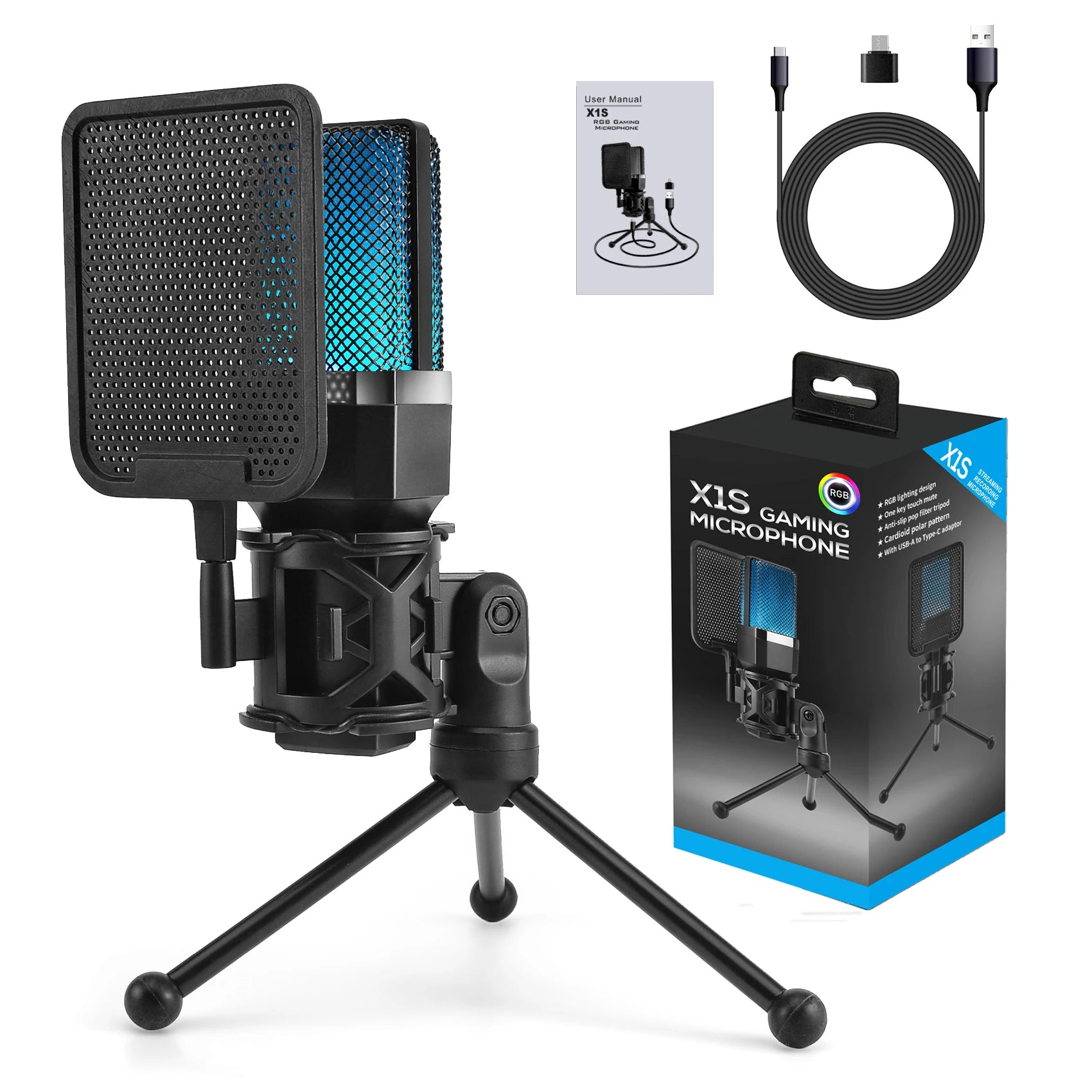 Gaming Computer Professional Condenser Microphone Mic PC Laptop USB Wired Live Streaming Podcast Studio Mike Kit Gamer Karaoke