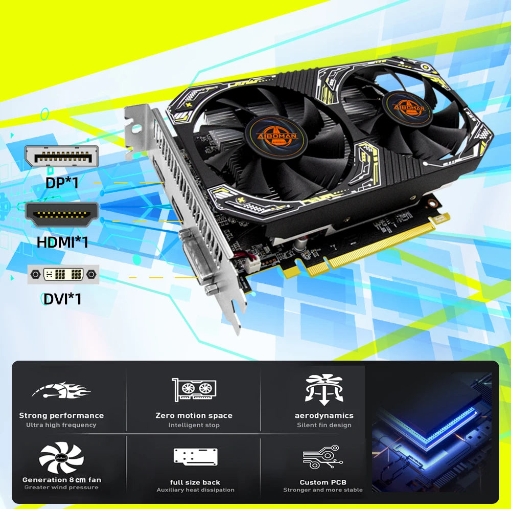 AIBOMAN Gamer Black Yellow AMD RX550 4GB GDDR5 Graphics Card 128Bit Dual Fan Computer Assembly Accessories Electric Office Games