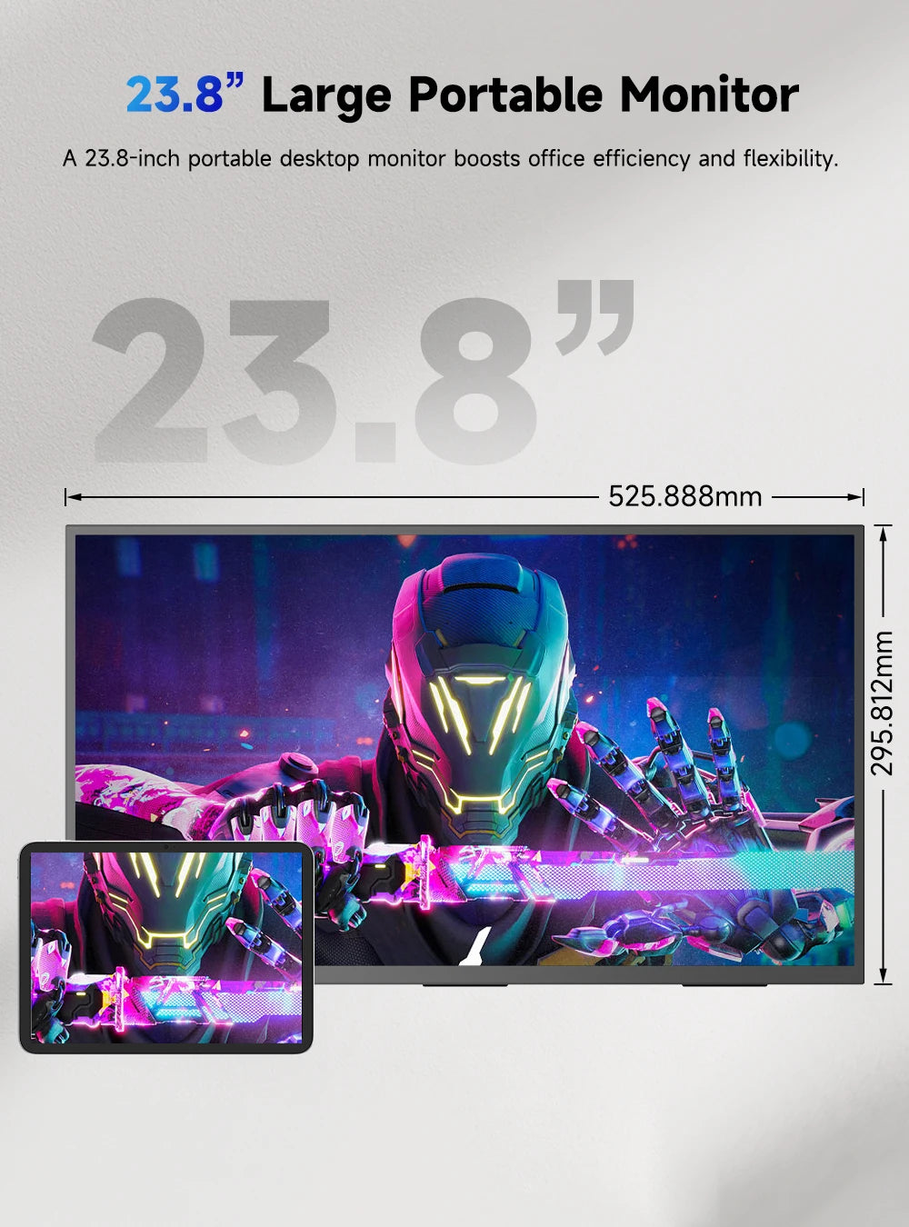 UPERFECT 23.8” 120HZ Large Portable Monitor 1080P 100% SRGB Gaming Laptop Display External Second Screen For PC Phone Steamdeck