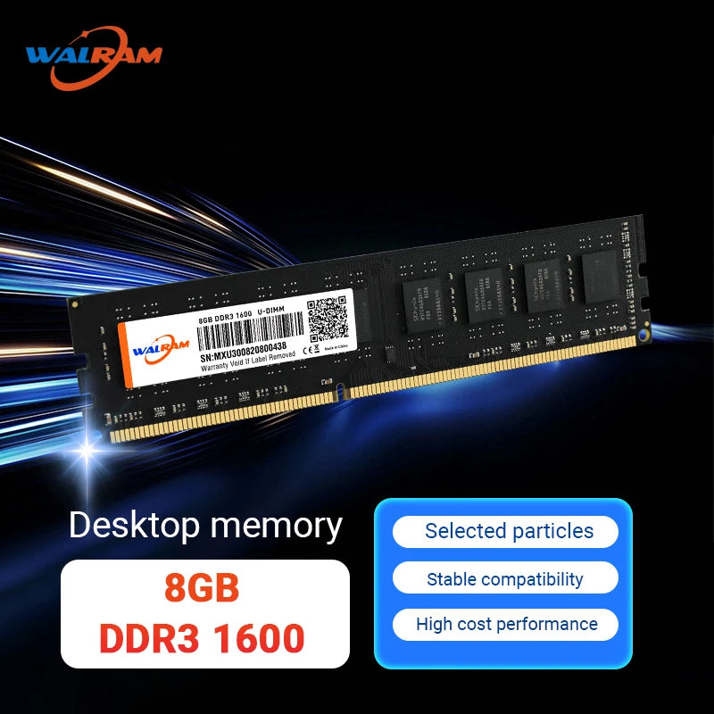 Walram DDR3 1600MHz Memoria Ram DDR 3 8GB 4GB 1.5V CL11 240Pin DIMM Desktop Computer Internal Memory Ram DDR3 1600 Mhz For PC