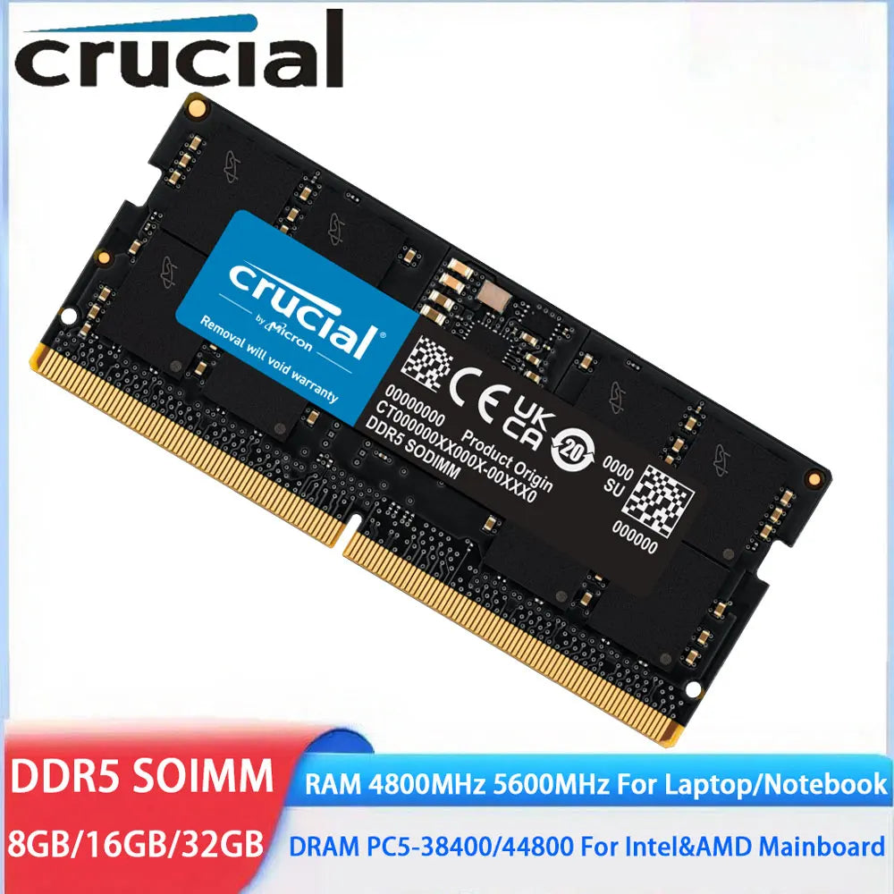 Crucial Memoria DDR5 Laptop RAM 8GB 32GB 16GB 4800 5600MHz Memory SODIMM 1.1V 262Pin PC5-44800 38400 Notebook DRAM For Intel&AMD