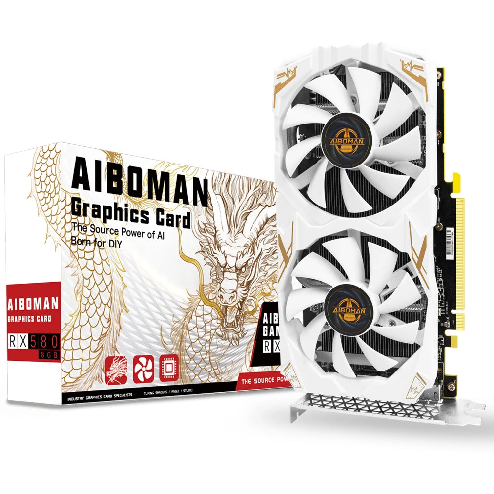 AIBOMAN Video Card AMD RX580 8GB Graphics Card GDDR5 256Bit 2048SP Dragon Series Gaming Video Cards Desktop Computer component