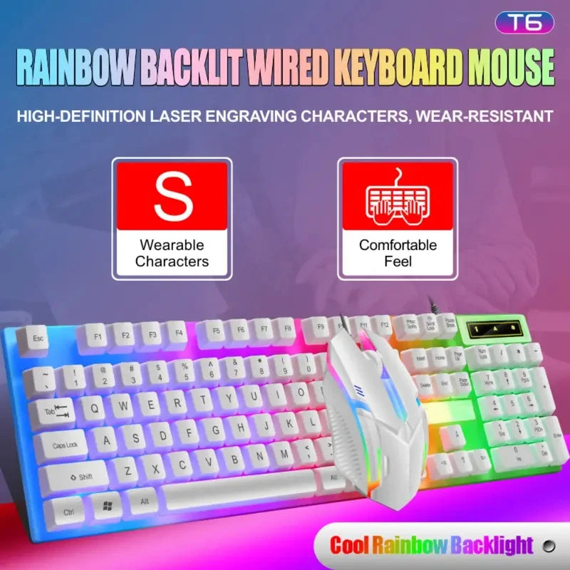 Colorful LED Backlit USB Keyboard and Mouse Combo, Comfortable Grip, Durable and Wear-Resistant. Suitable for Business, Office,