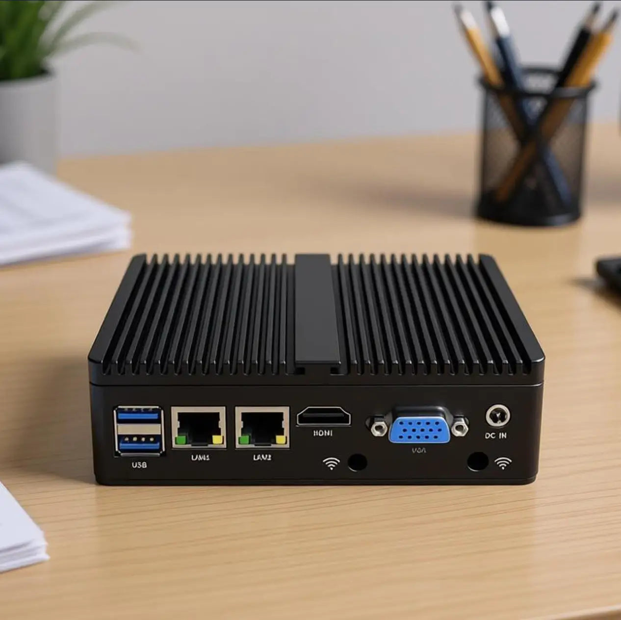 Metal Case Fanless Industrial Mini PC Intel N2840 Desktop Computer Pfsense Mini Server DDR3L Msata SSD 2Lan 2COM VGA HD Display