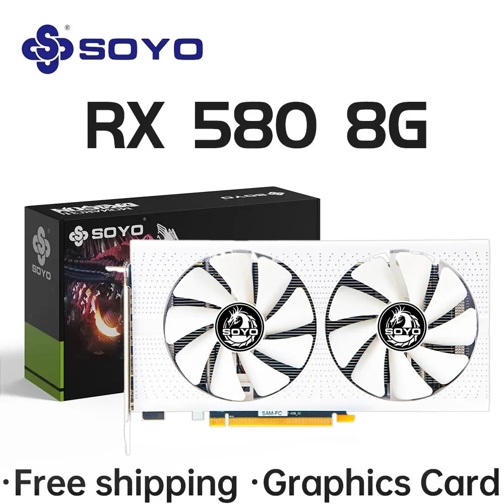 SOYO AMD Radeon RX580 8GB Graphics Card GDDR5 Memory 2048SP 256Bit PCI-E3.0x16 GPU DP DVI for Computer Gaming Video Card