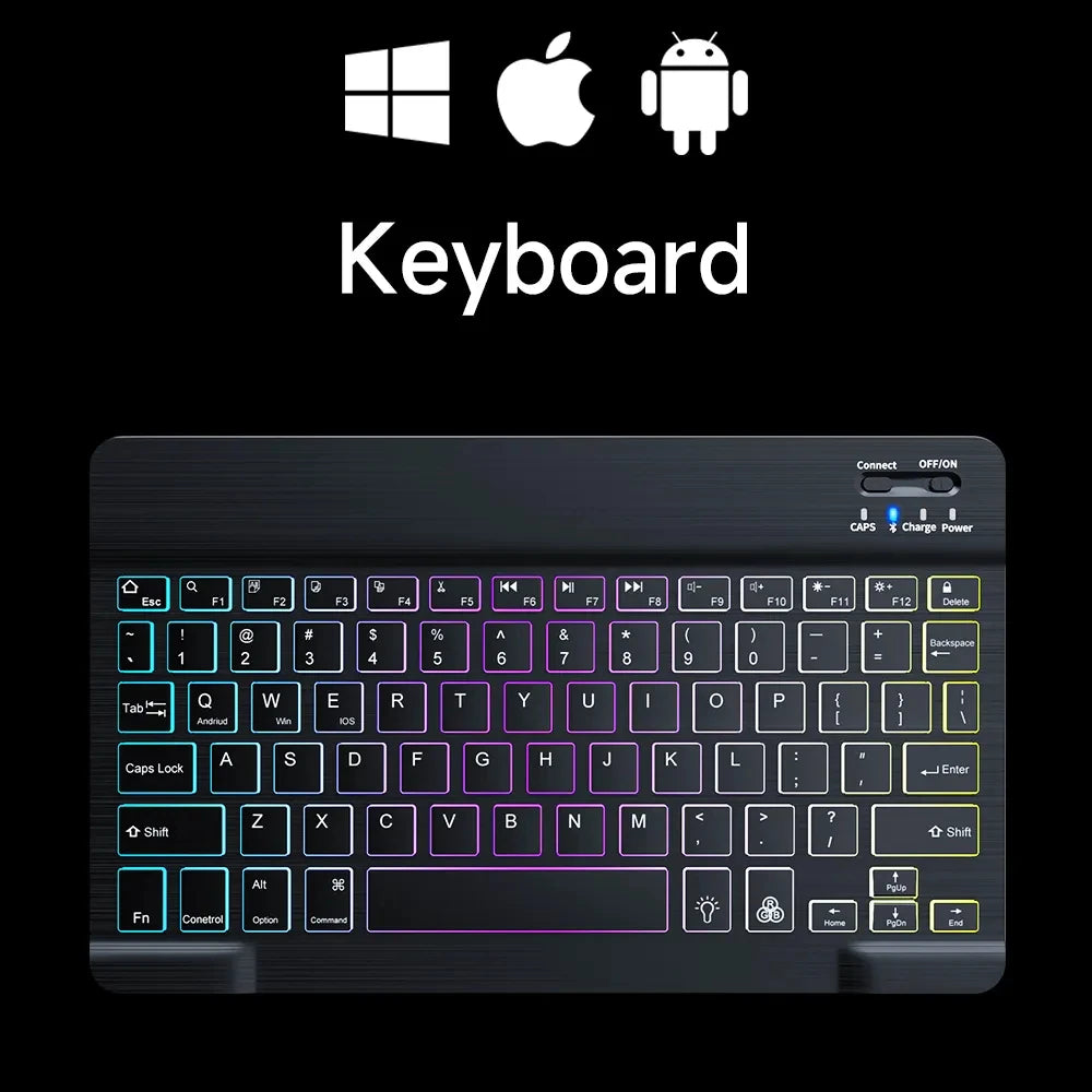 10inch RGB Backlit Rechargeable  Bluetooth Keyboard Wireless Keyboard Bluetooth Mini Keyboard for Spanish Russian Keyboard