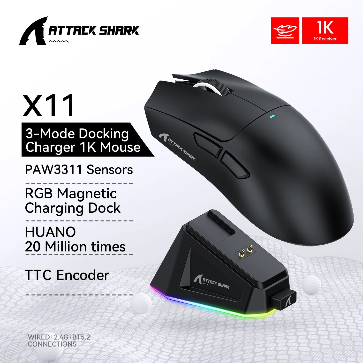 Attack Shark X11 X11SE Wireless Gaming Mouse,1000 Hz,2.4G RGB Optical Mouse,16000 DPI,Ergonomic Computer Mice for PC Laptop Mac