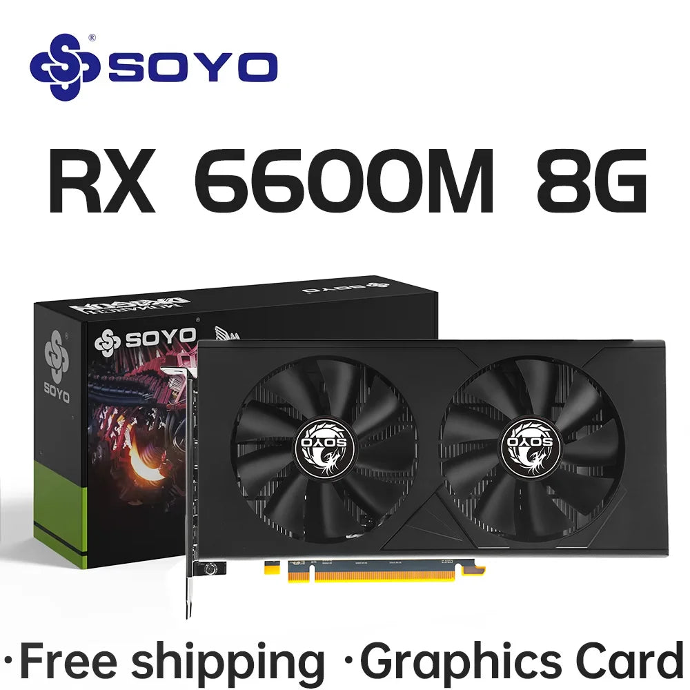 SOYO AMD Radeon RX6600M 8GB Graphics Card GDDR6 Memory 128Bit PCIE 4.0×8 8Pin HDMI-compatible DP for Desktop Gaming Computer