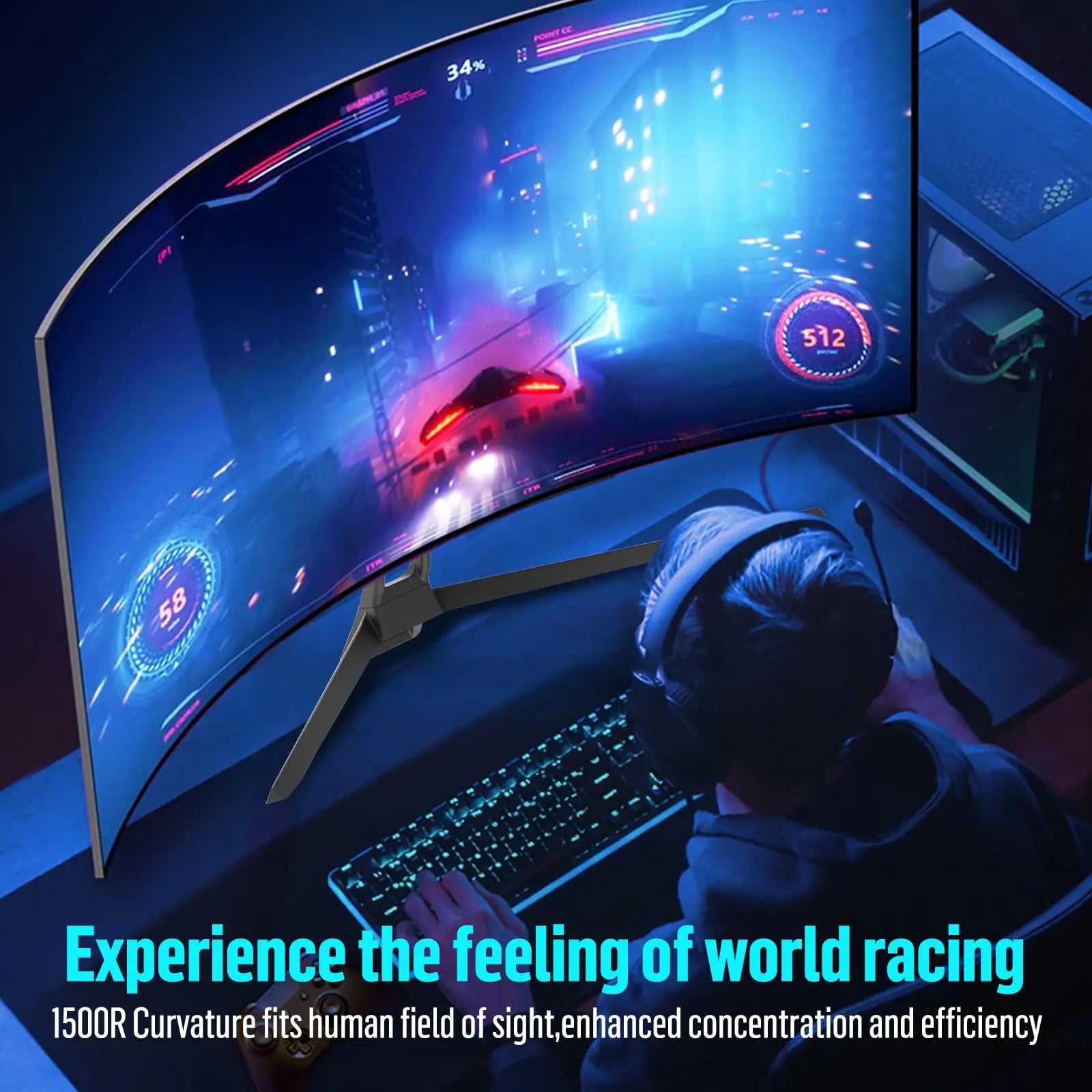 Gawfolk 34 Inch Ultrawide Curved Gaming Monitor, 1500R Curvature 165hz UWQHD, Curved Computer Screen with FreeSync,