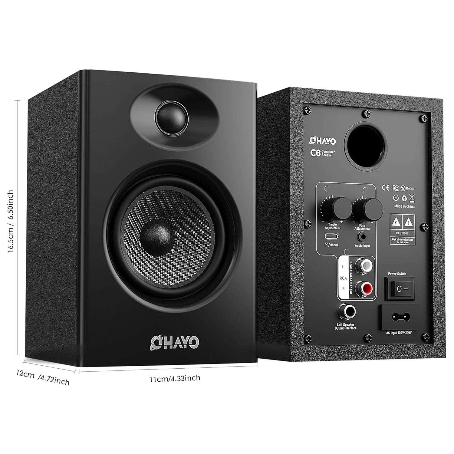 OHAYO 60W stereo computer speakers by Storm Store with Bluetooth 5.3, aux and RCA input for desktop PC or laptop audio.