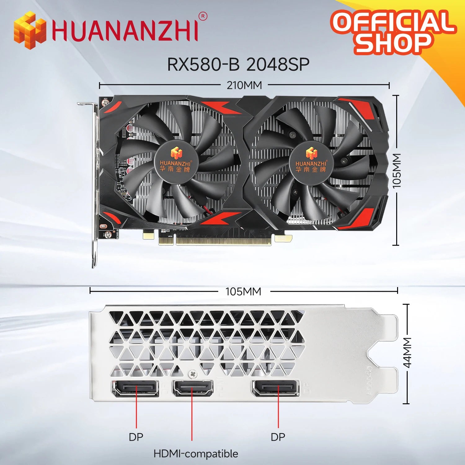 HUANANZHI RX 580 8G 16G 2048SP Graphics Cards 256Bit GDDR5 HDMI-Compatible DP DVI GPU RX580 8G Video Card