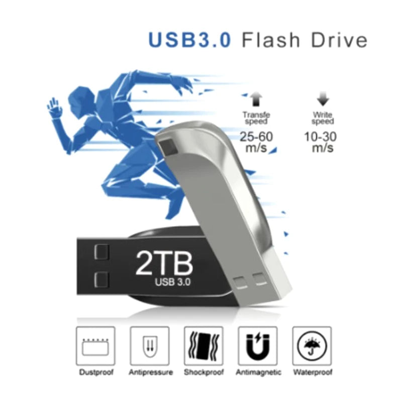 2TB Metal Usb 3.0 Pen Drive 2TB Usb Flash Drives 1TB High Speed Pendrive Waterproof Usb Flash Disk New Upgraded TYPE-C Adapter