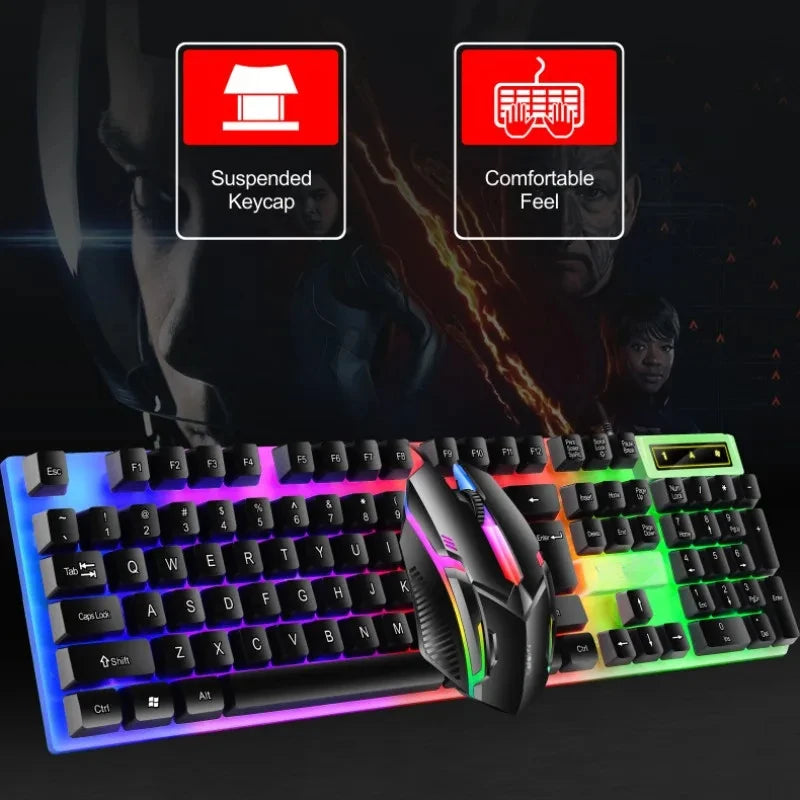 Colorful LED Backlit USB Keyboard and Mouse Combo, Comfortable Grip, Durable and Wear-Resistant. Suitable for Business, Office,