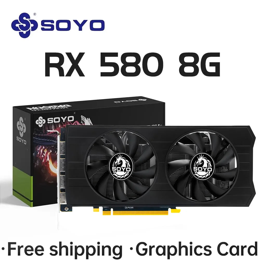 SOYO AMD Radeon RX580 8GB Graphics Card GDDR5 Memory 2048SP 256Bit PCI-E3.0x16 GPU DP DVI for Computer Gaming Video Card