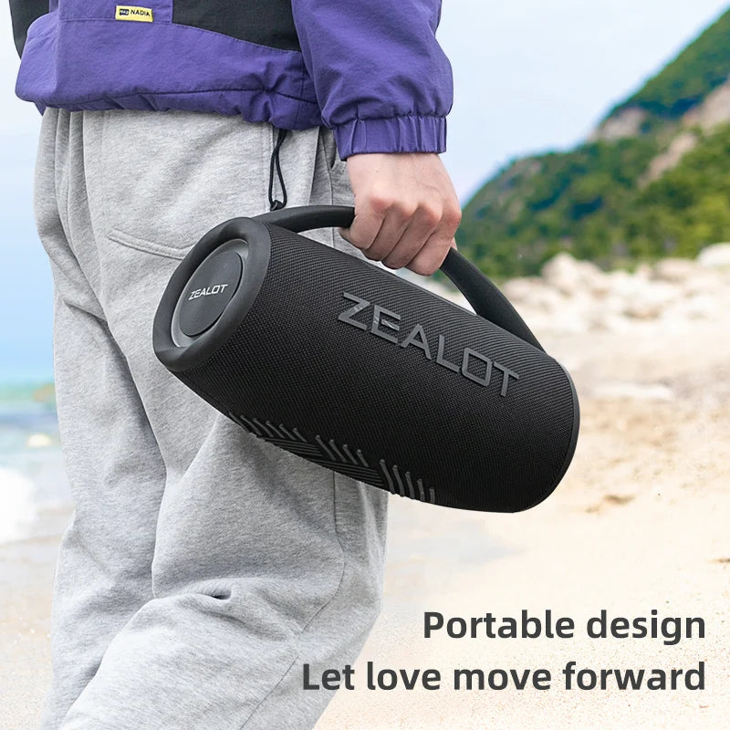 Storm Store Zealot-S97 80W Bluetooth speaker with RGB lights, waterproof design, wireless subwoofer, and 360-degree stereo sound.