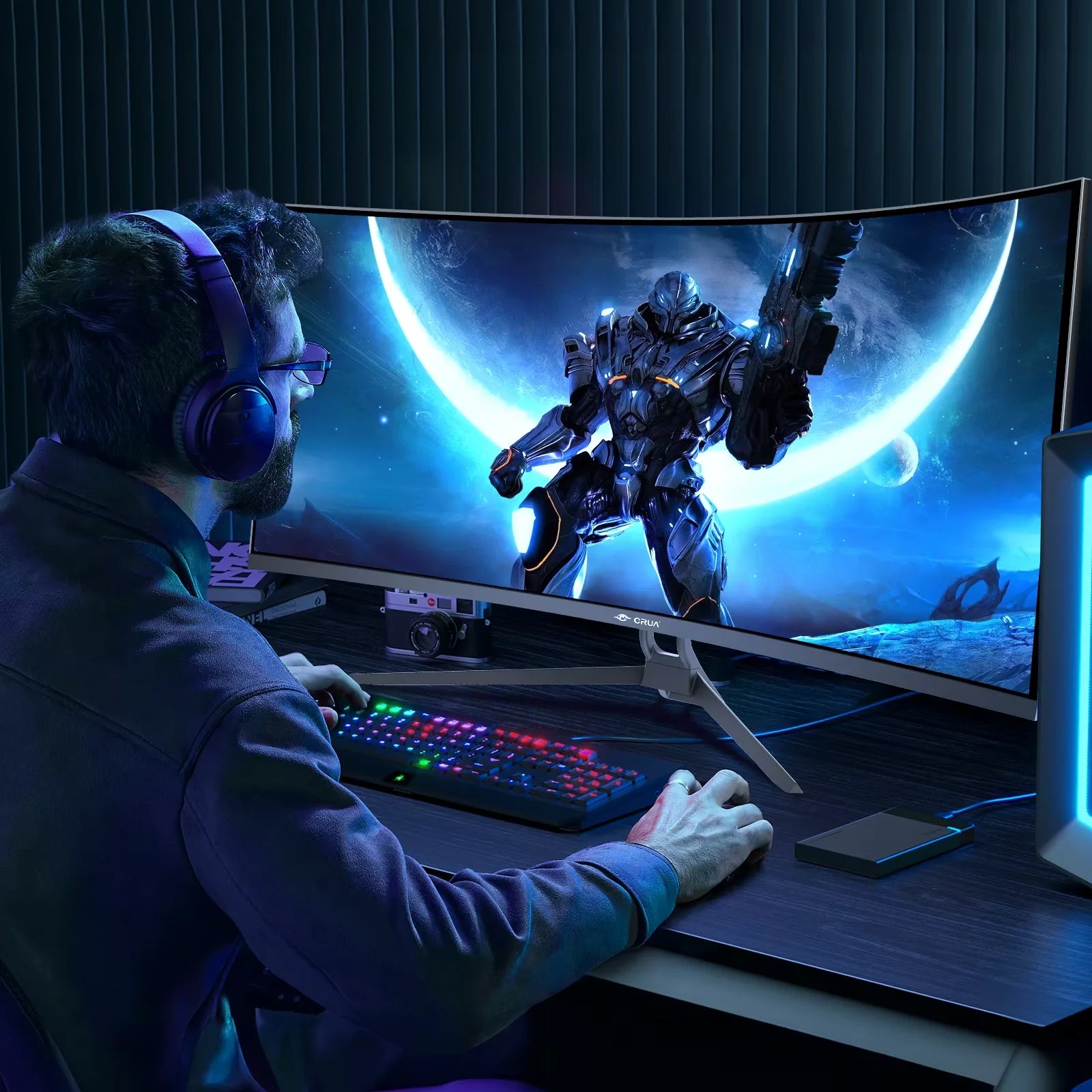 34 CRUA Gaming Monitor 34-inch Curved Ultrawide WQHD Monitor 3440 x 1440 R1500 Ultrawide Computer Monitor 144Hz VA Panel Display