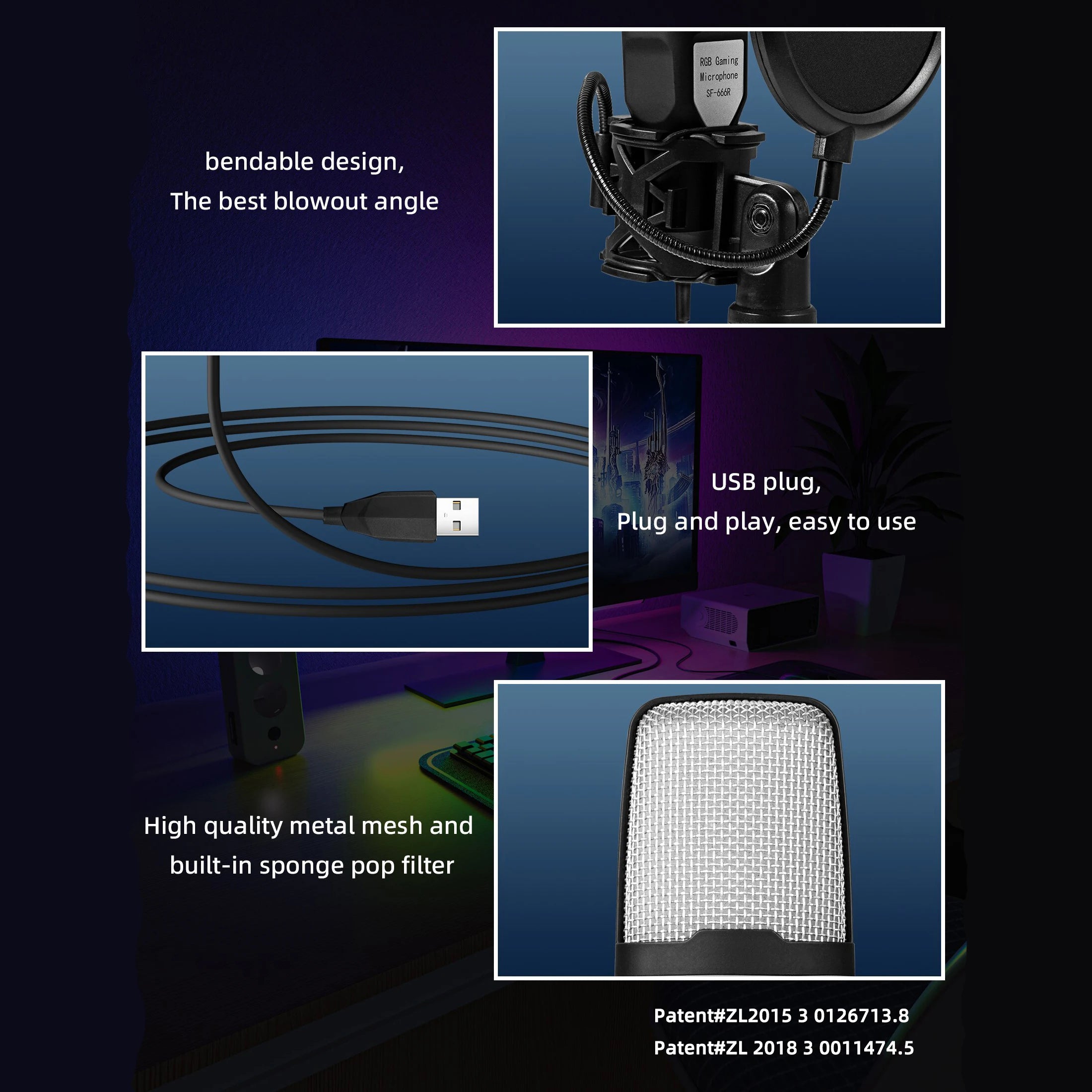 Gaming Computer Professional Condenser Microphone Mic PC Laptop USB Wired Live Streaming Podcast Studio Mike Kit Gamer Karaoke