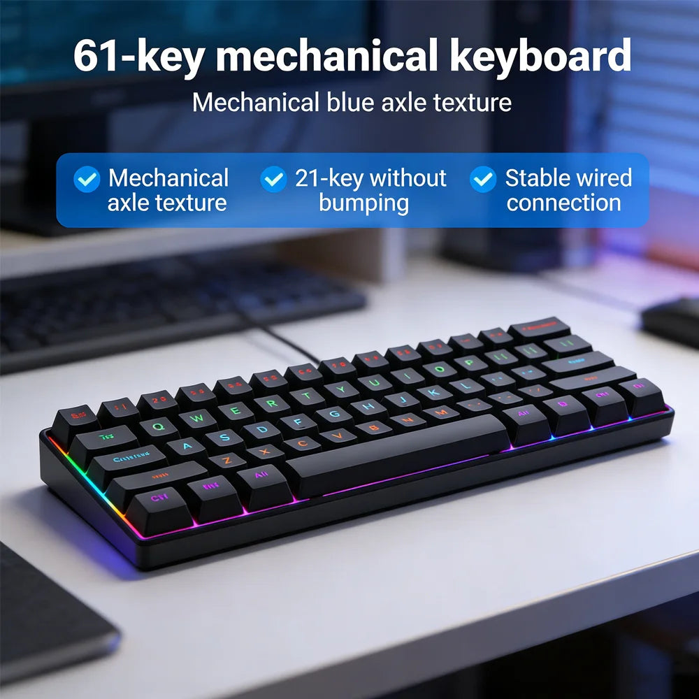 2026 new Mini 60% Compact Wired Keyboard 61 Keys RGB Backlight Membrane Keyboard For Windows PC Office laptop Computer