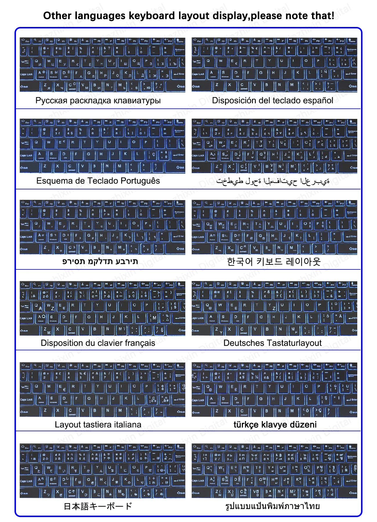 10inch RGB Backlit Rechargeable  Bluetooth Keyboard Wireless Keyboard Bluetooth Mini Keyboard for Spanish Russian Keyboard