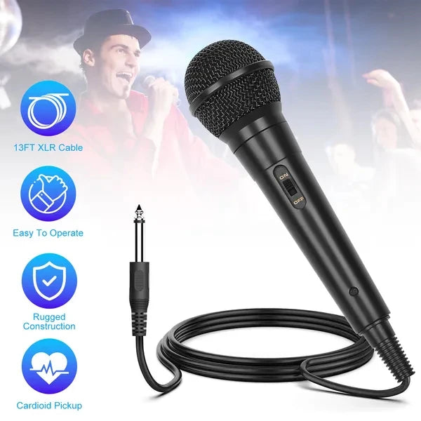 Handheld Wired Microphone Cardioid Dynamic Vocal Mic With On Off 13ft Cable 6.35 Mm Jack For Speaker Karaoke Ampilifier