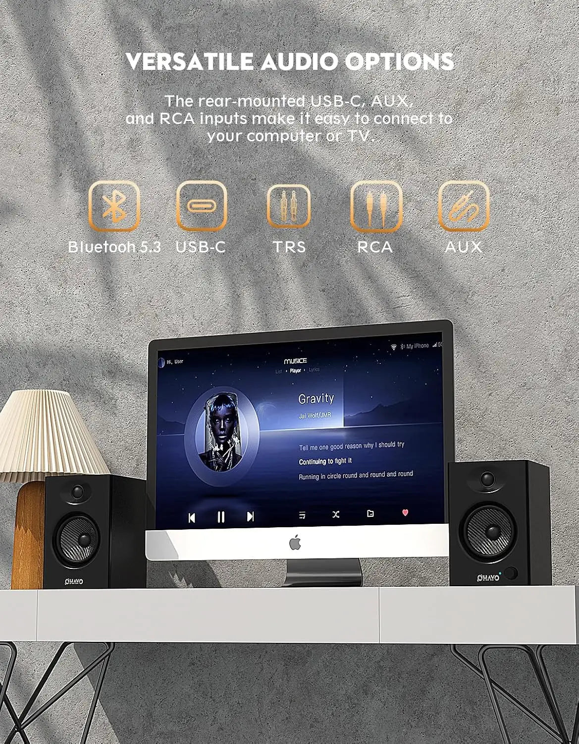 OHAYO 60W computer speakers by Storm Store with Bluetooth 5.3, stereo 2.0 sound, aux and RCA input for desktop or laptop use
