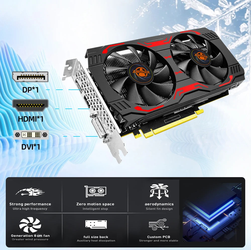 AIBOMAN Video Card GTX1660Ti 6GB GDDR6 192Bit 1530MHz GPU PCI-E 3.0 HDMI DP DVI Output Gaming Graphics Cards