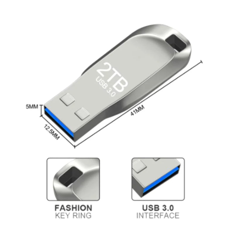 2TB Metal Usb 3.0 Pen Drive 2TB Usb Flash Drives 1TB High Speed Pendrive Waterproof Usb Flash Disk New Upgraded TYPE-C Adapter