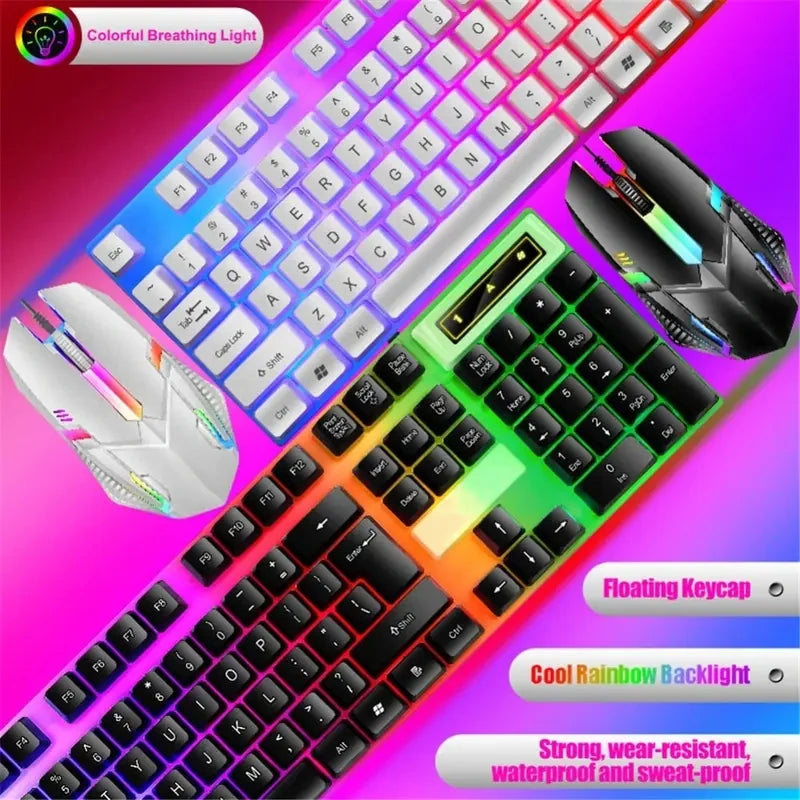 Colorful LED Backlit USB Keyboard and Mouse Combo, Comfortable Grip, Durable and Wear-Resistant. Suitable for Business, Office,