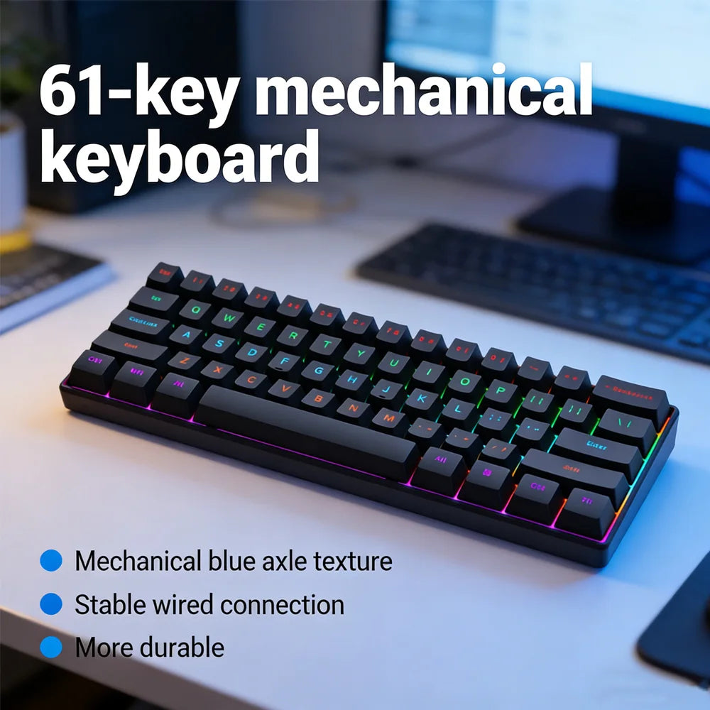 2026 new Mini 60% Compact Wired Keyboard 61 Keys RGB Backlight Membrane Keyboard For Windows PC Office laptop Computer