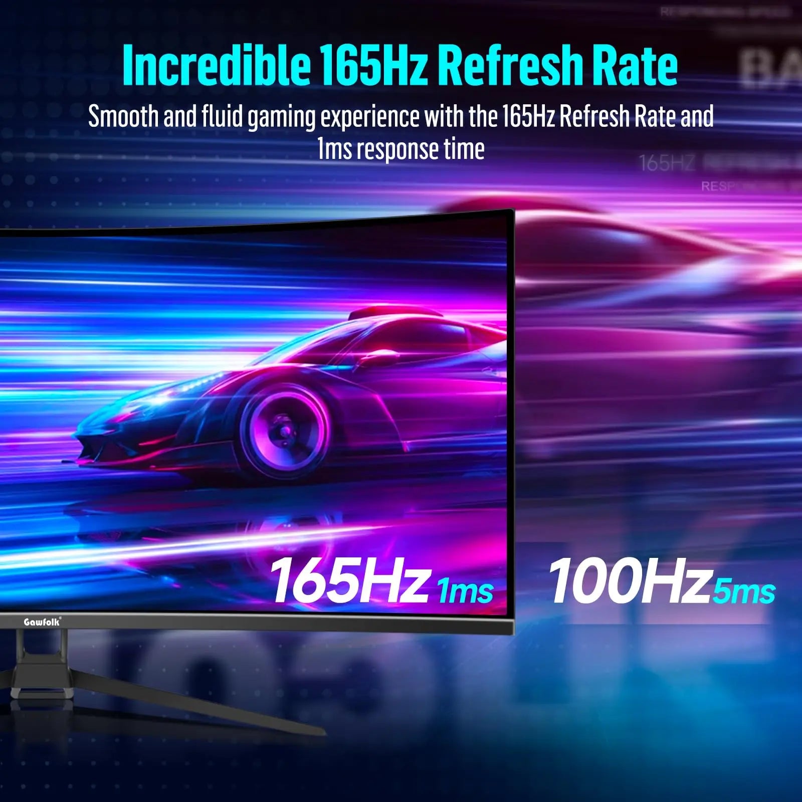 Gawfolk 34 Inch Ultrawide Curved Gaming Monitor, 1500R Curvature 165hz UWQHD, Curved Computer Screen with FreeSync,