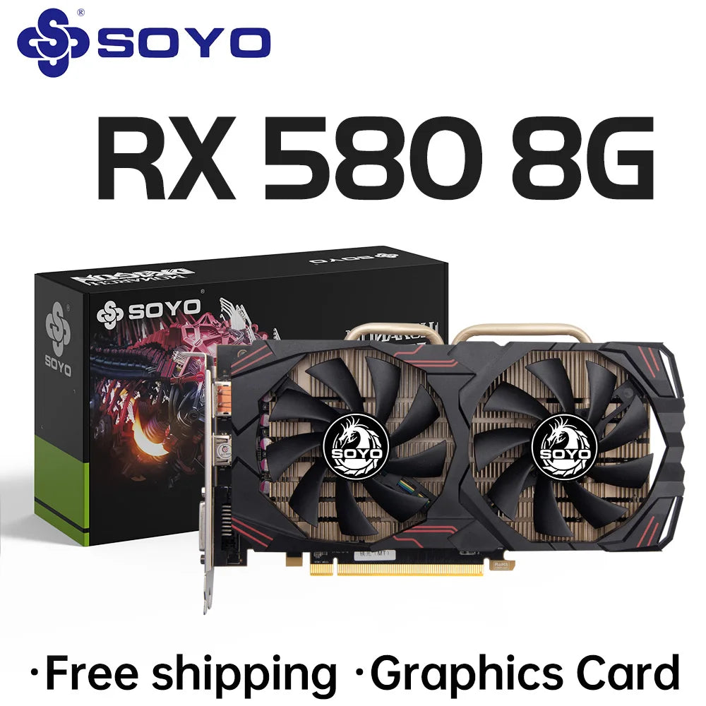 SOYO AMD Radeon RX580 8GB Graphics Card GDDR5 Memory 2048SP 256Bit PCI-E3.0x16 GPU DP DVI for Computer Gaming Video Card