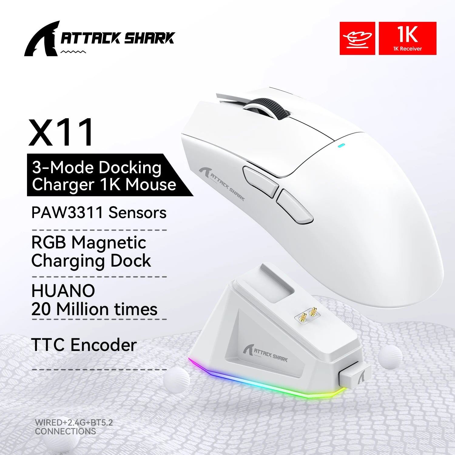 Attack Shark X11 X11SE Wireless Gaming Mouse,1000 Hz,2.4G RGB Optical Mouse,16000 DPI,Ergonomic Computer Mice for PC Laptop Mac