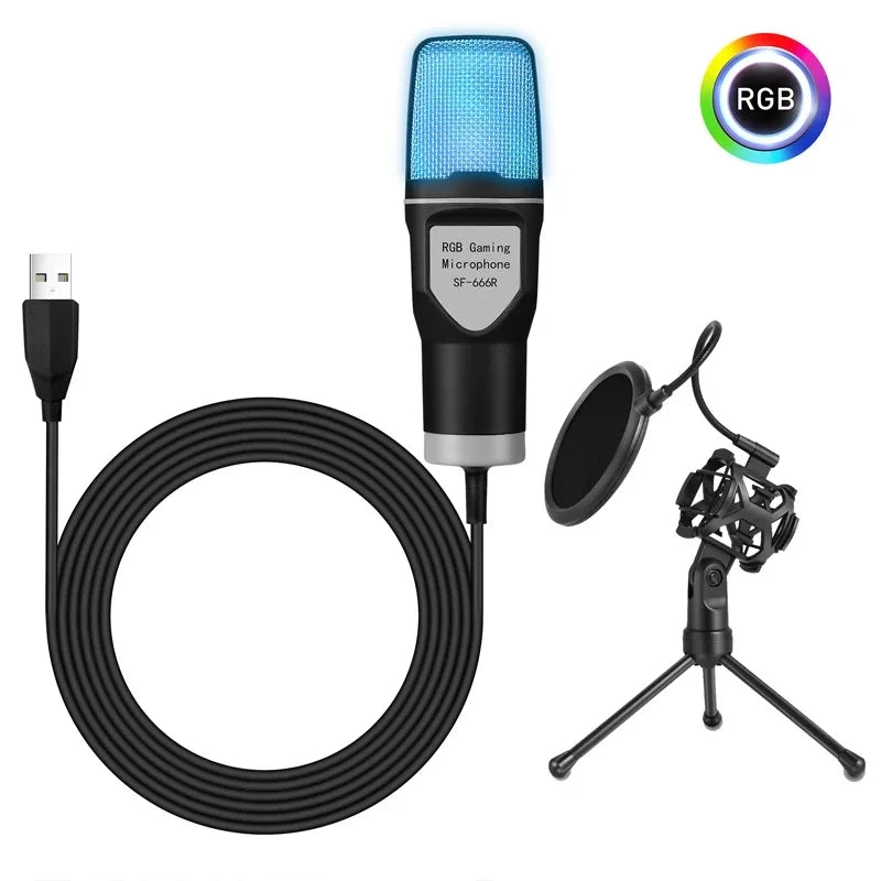 Gaming Computer Professional Condenser Microphone Mic PC Laptop USB Wired Live Streaming Podcast Studio Mike Kit Gamer Karaoke