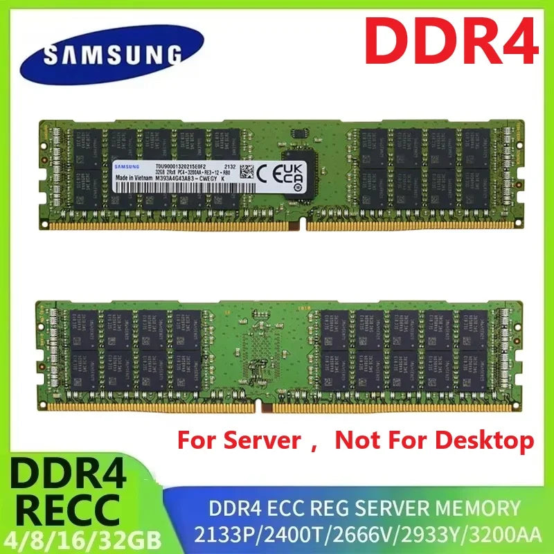 SAMSUNG Server Memory DDR4 Ram 32GB 16GB 8GB ECC REG RAM RECC Support X99 Motherboard RECC 3200AA 2933Y 2666V 2400T 2133P Server