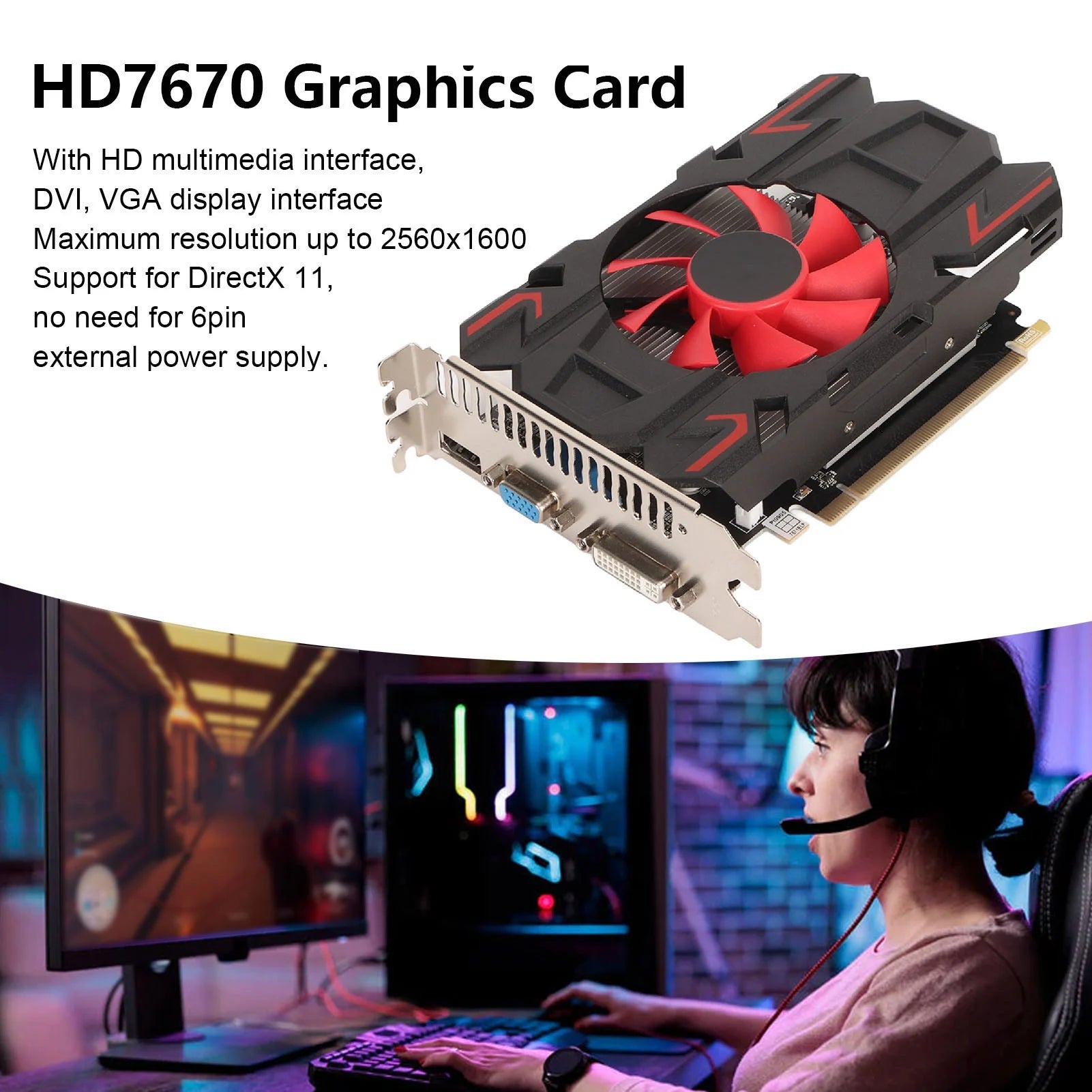 Gaming Graphics Card Quiet Working Easy To Install HD7670 4GB DDR5 128bit Plug and Play Graphics Card Low Noise for Multimedia