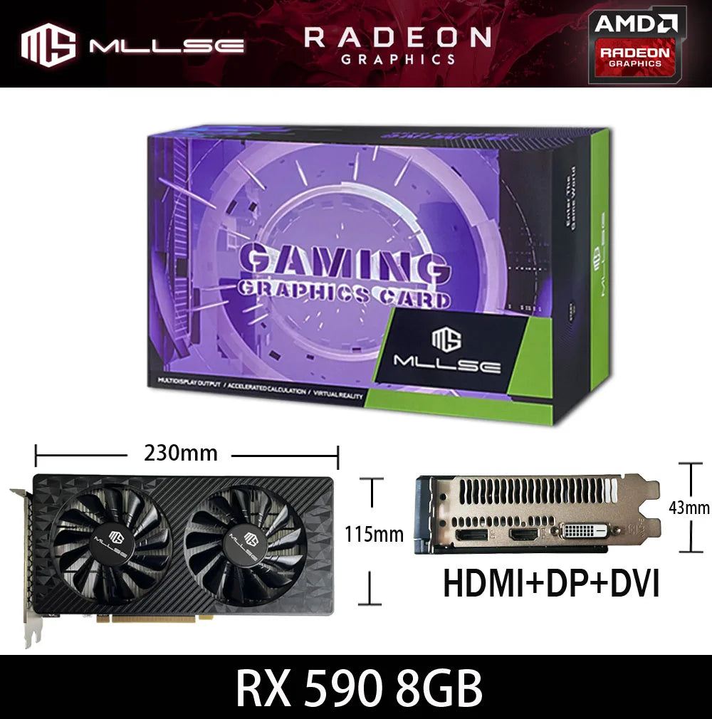 MLLSE AMD RX 590 8GB 2304SP Gaming Graphics Card GDDR5 256Bit PCI-E 3.0 ×16 6Pin Radeon GPU Rx 590 Video Card Placa De Video
