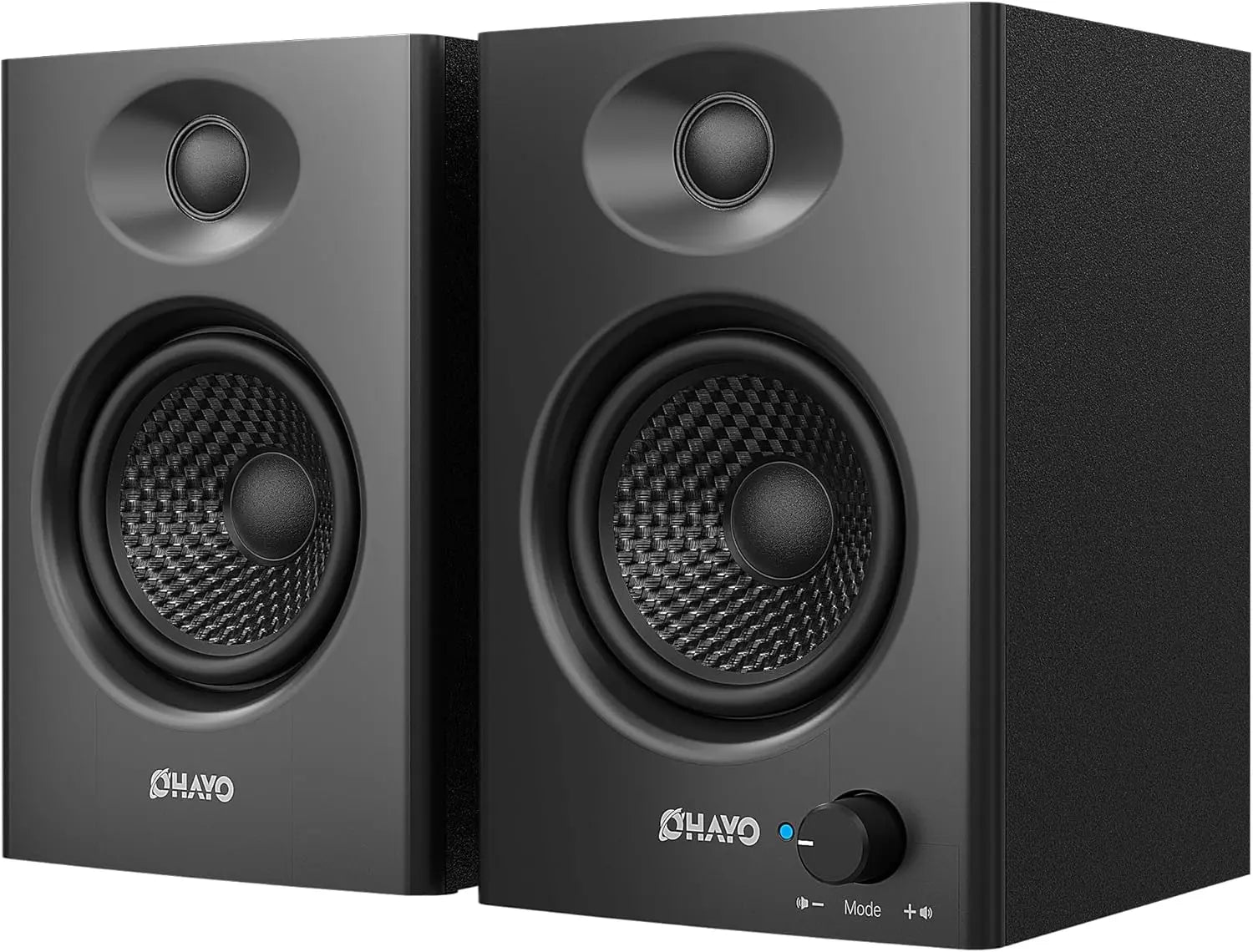 OHAYO 60W computer speakers by Storm Store featuring stereo 2.0 sound, Bluetooth 5.3, aux and RCA inputs for desktop or laptop use.