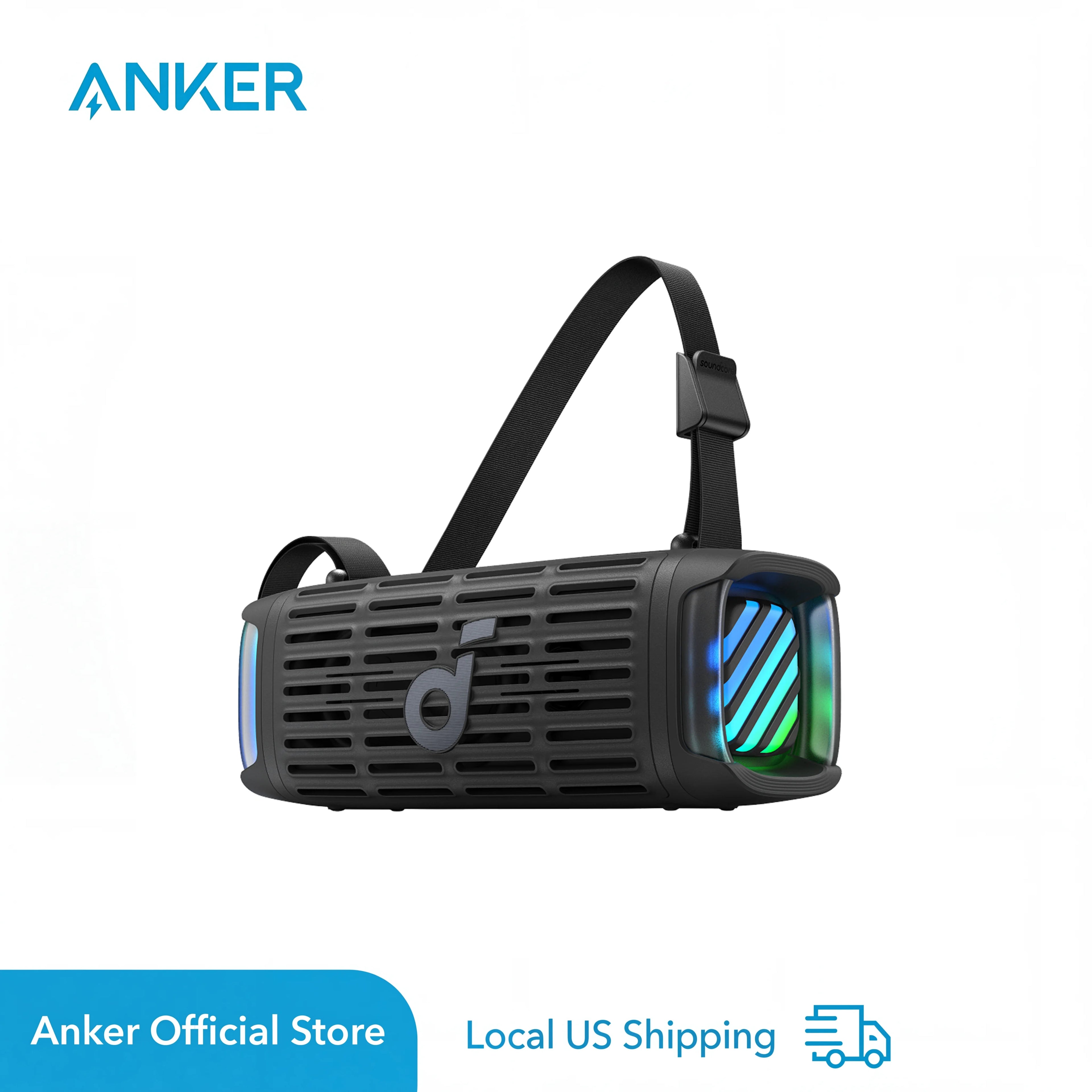 Refurbished Soundcore Boom 3i by Anker outdoor speaker with IP68 waterproof, floating playback, and saltwater resistance, compact design.