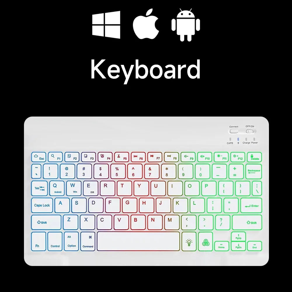 10inch RGB Backlit Rechargeable  Bluetooth Keyboard Wireless Keyboard Bluetooth Mini Keyboard for Spanish Russian Keyboard