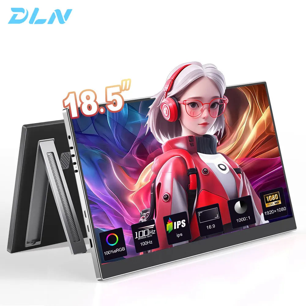 DLN  Portable Monitor 18.5 inch 1080P 100Hz with VESA Hole and New Back Bracket Laptop Extended Display ADS-IPS HDR Screen