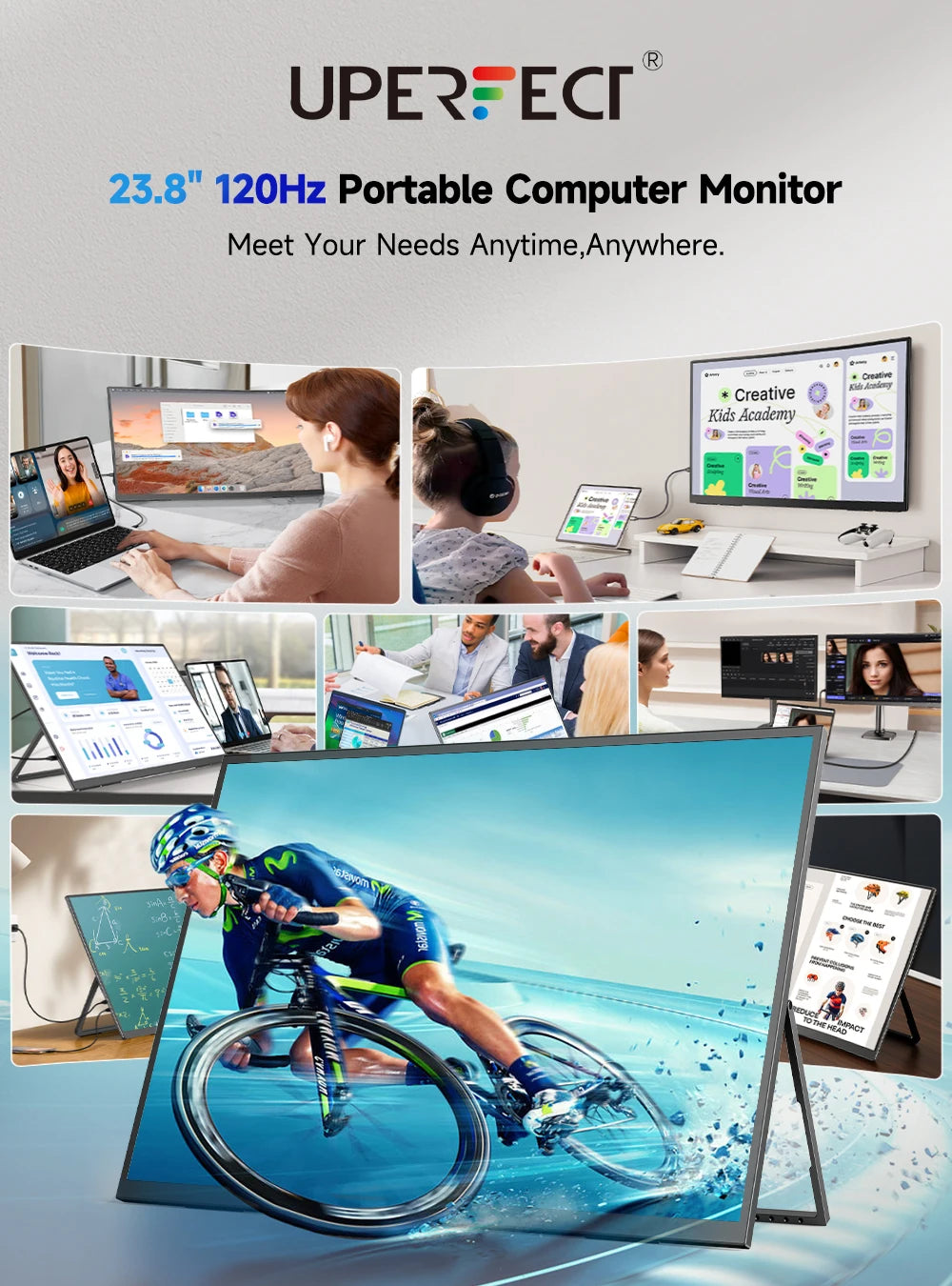 UPERFECT 23.8” 120HZ Large Portable Monitor 1080P 100% SRGB Gaming Laptop Display External Second Screen For PC Phone Steamdeck