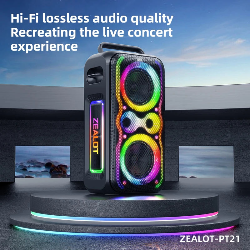 ZEALOT-PT21 portable Bluetooth speaker by Storm Store, IPX5 waterproof wireless speaker with subwoofer and bass boost, black design